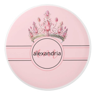 Rosa Prinzessin Monogramm Tiara Girly Keramikknopf Keramikknauf