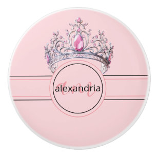 Rosa Prinzessin Monogramm Tiara Girly Keramikknopf Keramikknauf