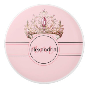 Rosa Prinzessin Monogramm Tiara Girly Keramikknopf Keramikknauf