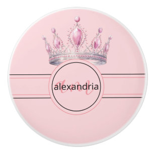 Rosa Prinzessin Monogramm Tiara Girly Keramikknopf Keramikknauf