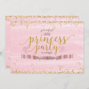 Rosa Prinzessin Party & Gold Geburtstagsaufenthalt Einladung