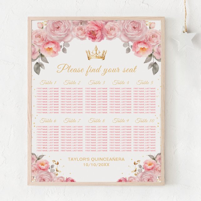 Rosa Prinzessin Quinceañera 10 Tische Sitzplan Poster (Von Creator hochgeladen)