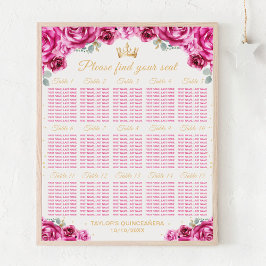 Rosa Prinzessin Quinceañera 15 Tabelle Sitzplan Poster