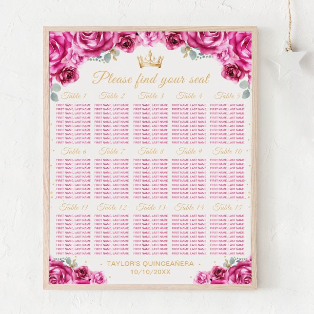 Rosa Prinzessin Quinceañera 15 Tabelle Sitzplan Poster (Von Creator hochgeladen)