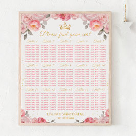 Rosa Prinzessin Quinceañera 15 Tische Sitzplan Poster