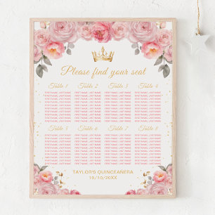Rosa Prinzessin Quinceañera 8 Tische Sitzplan Poster
