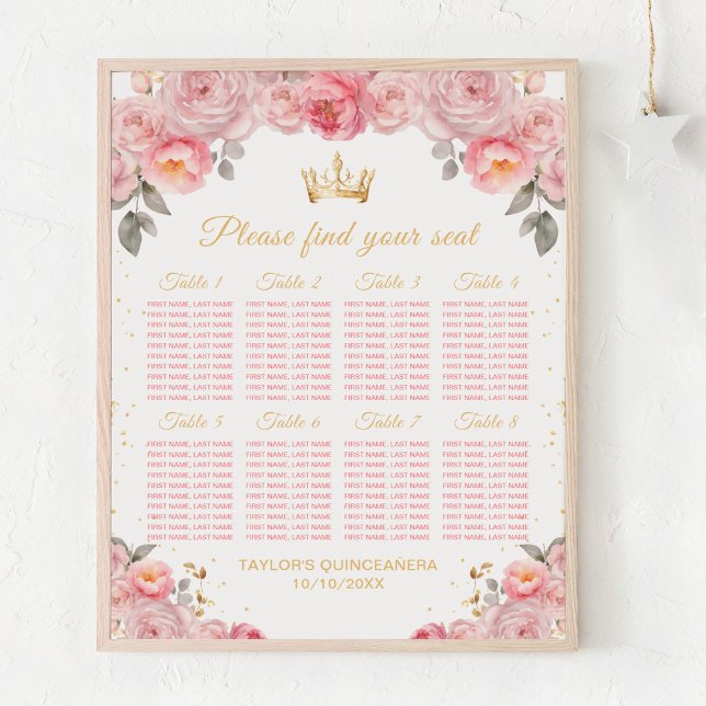 Rosa Prinzessin Quinceañera 8 Tische Sitzplan Poster (Von Creator hochgeladen)