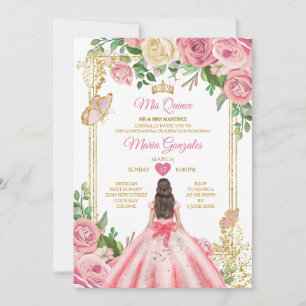 Rosa Prinzessin Quinceañera Butterfly Einladung