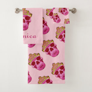 Rosa Prinzessin Skull Skeleton Badhandtuch Set