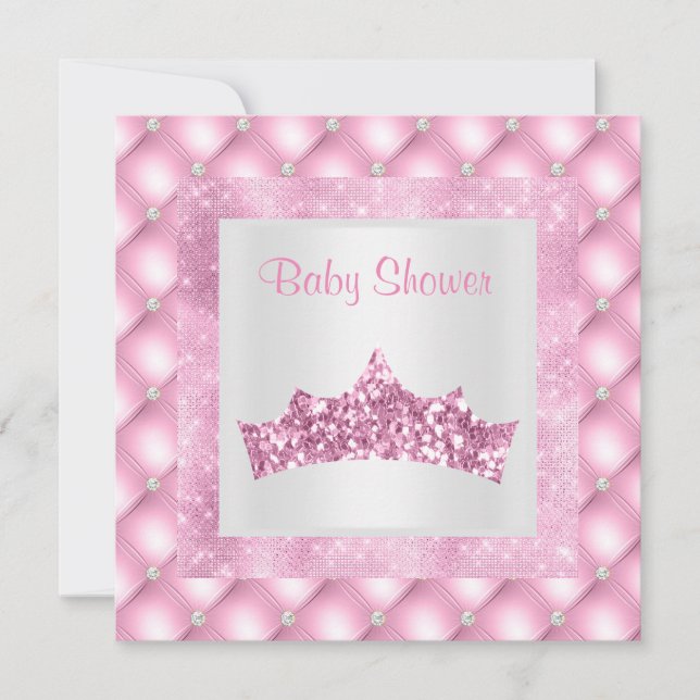 Rosa Prinzessin Thema Baby Dusche Diamanten Tiara Einladung (Vorderseite)