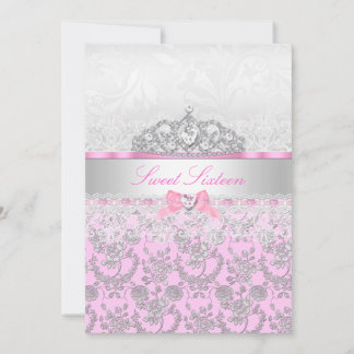 Rosa Prinzessin Tiara & Lace Sweet 16 Einladung
