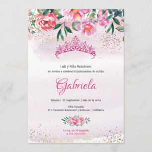 Rosa Prinzessin Tiara Quinceanera Einladung