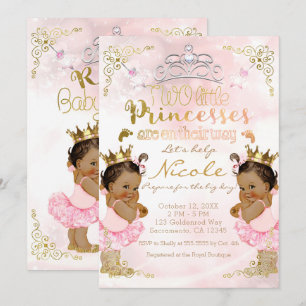Rosa Prinzessin Tutu & Krone Zwillingsmädchen Baby Einladung