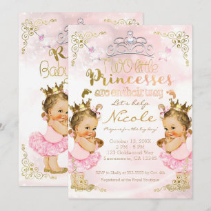 Rosa Prinzessin Tutu & Krone Zwillingsmädchen Baby Einladung
