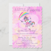 Rosa Prinzessin Unicorn Kinderdusche Einladung