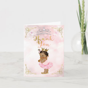 Rosa Prinzessin Vintage-Tan-Baby-Mädchen-Dankeschö Dankeskarte