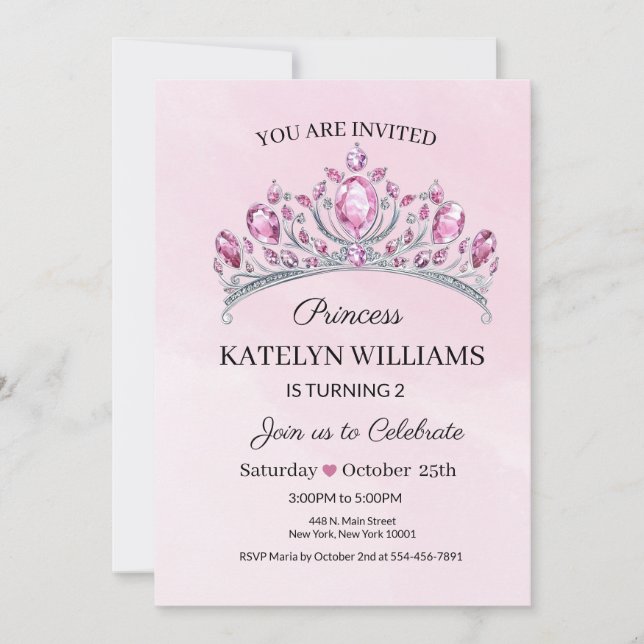 Rosa Prinzessin Wasserfarben-Geburtstag  Einladung (Vorderseite)
