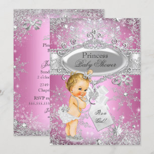 Rosa Prinzessin Winter Wonderland Baby Shower Blon Einladung