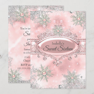 Rosa Prinzessin Winter Wonderland Sweet 16 Einladung