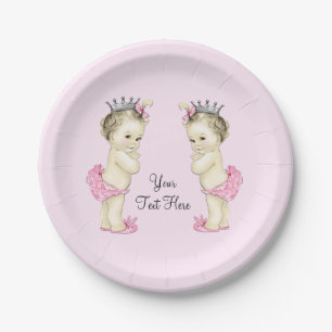 Rosa Prinzessin Zwillings-Babymädchen Pappteller