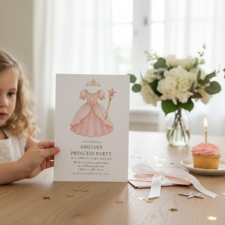 Rosa Prinzessinnen-Ballkleid-Wasserfarben-Geburtst Einladung