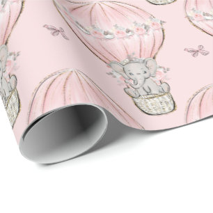 Rosa Prinzessinnen-Elefant-Heißluftballon Geschenkpapier
