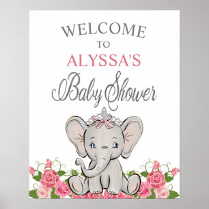 Rosa Prinzessinnen-Elefanten-Diadem Baby Shower Wi Poster