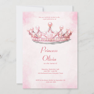 Rosa Prinzessinnen-Tiara Märchen-Geburtstagsfeier Einladung
