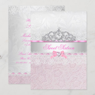 Rosa Prinzessinnen-Tiara-Spitze Sweet 16 Einladung