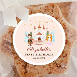 Rosa Prinzessinnen und Knights Girl zum Geburtstag Runder Aufkleber