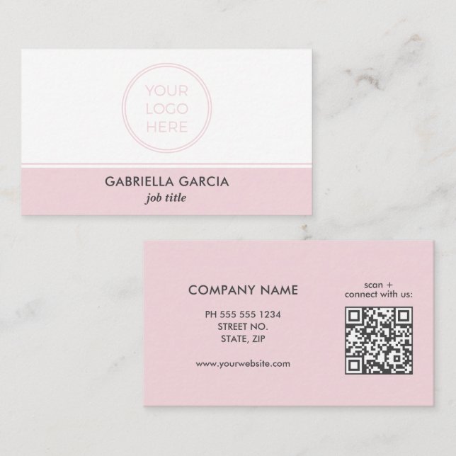 Rosa Professioneller Einfacher Logo QR-Code Visitenkarte (Vorne/Hinten)