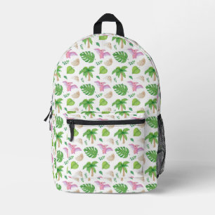 Rosa Pterodaktylus & Tropisches Blattmuster Bedruckter Rucksack