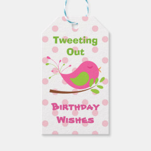Rosa Punkt-Vogel-Geburtstag tweeten Geschenkanhänger