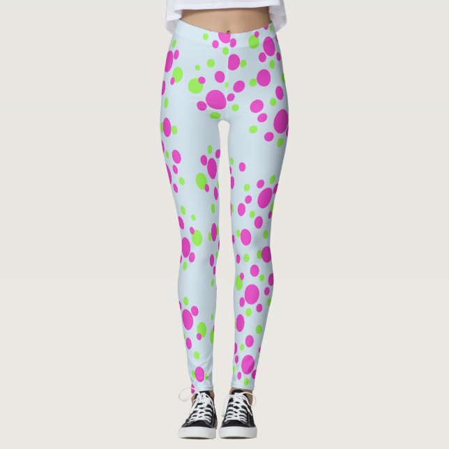 Rosa Punkte auf hellblau - Leggings (Vorderseite)