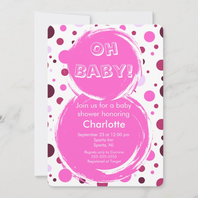 Rosa Punkte Baby Shower Einladung (Vorderseite)