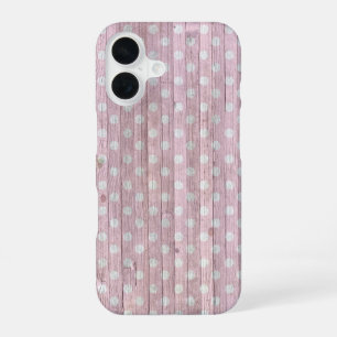 Rosa Punkte-Holz iPhone 16 Hülle