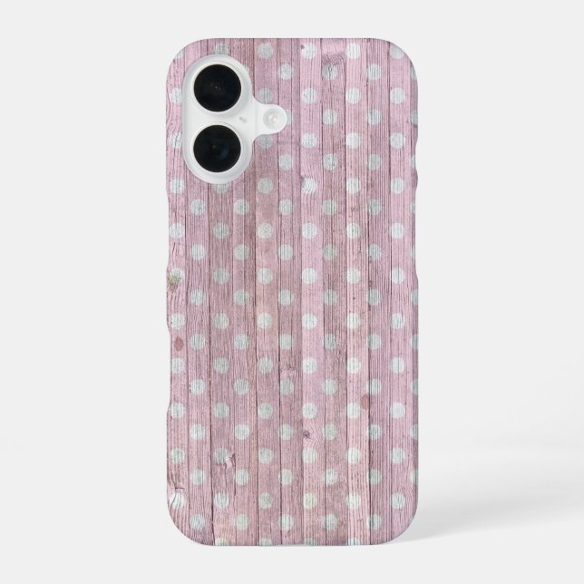 Rosa Punkte-Holz iPhone 16 Hülle (Rückseite)