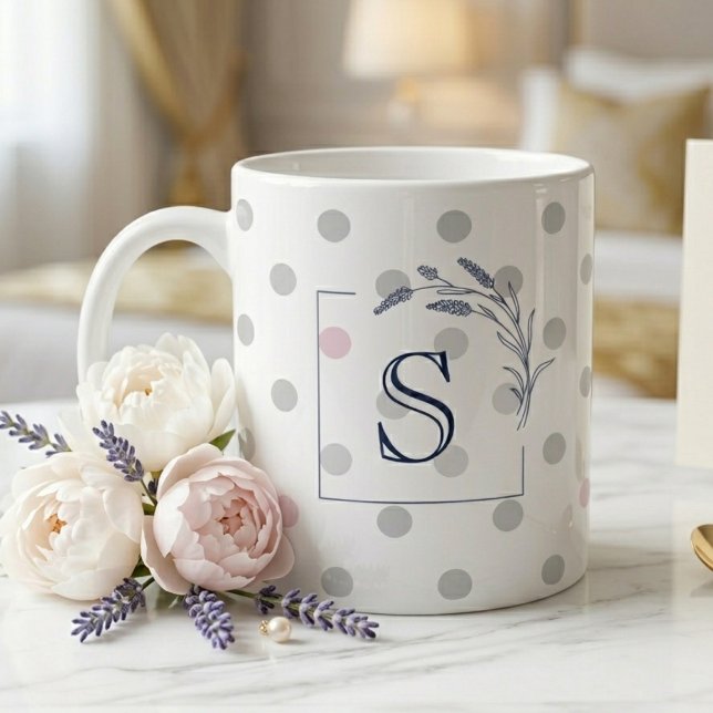 Rosa Punkte-Monogramm-Geschenk für ihre Hochzeit Jumbo-Tasse (Von Creator hochgeladen)