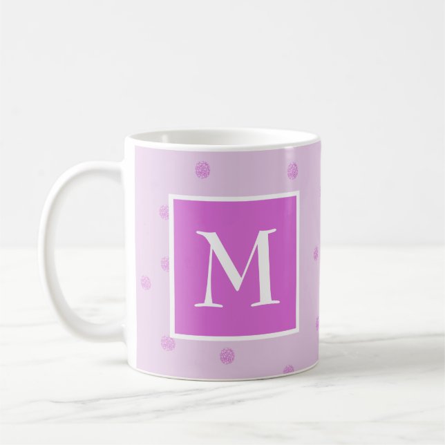 Rosa Punkte Muster Mädchen-Monogramm Kaffeetasse (Links)