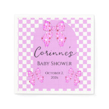 Rosa Punkte-Schleifen Gingham Karo-Baby-Party
