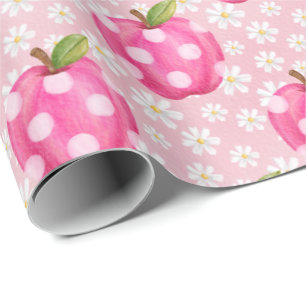 Rosa punktierter Apfel & Gänseblümchen nahtloses M Geschenkpapier