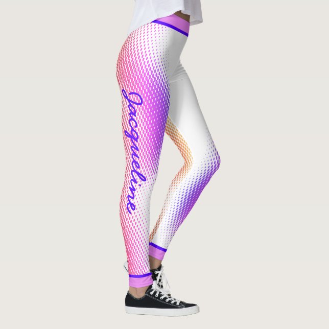 rosa Punktmuster mit dem Namen auf WHITE Leggings (Rechts)