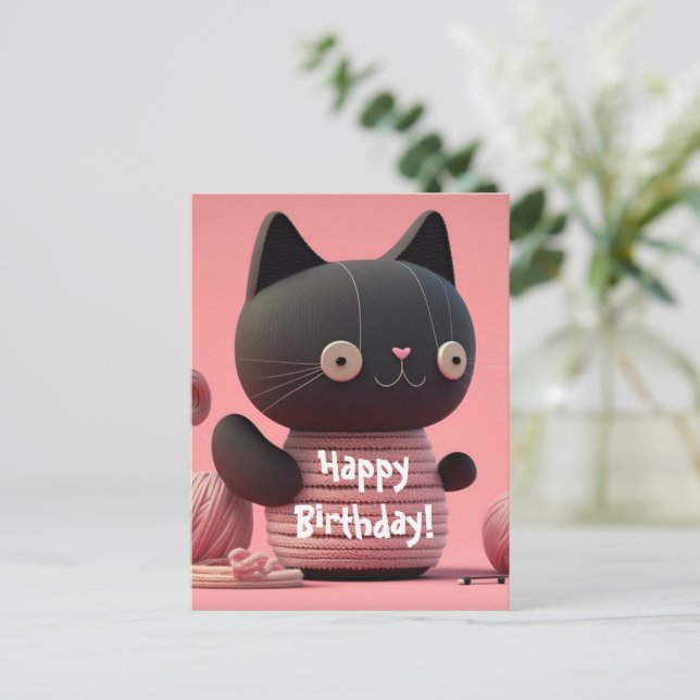 Rosa "Purfect Birthday Wings" Katze Postkarte (Stehend Vorderseite)
