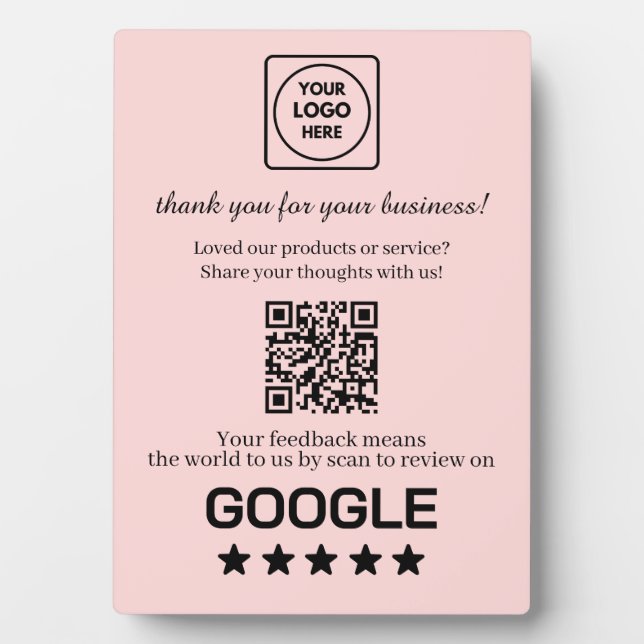Rosa QR-Code | Anzeige für die Bewertung von Googl Fotoplatte (Vorderseite)