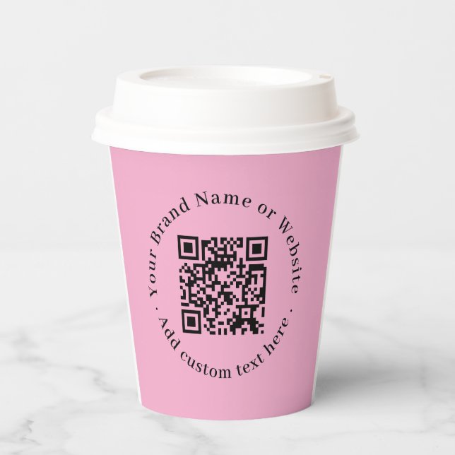 Rosa QR-Code-Branding im modernen Stil für Papiert Pappbecher (Vorderseite)