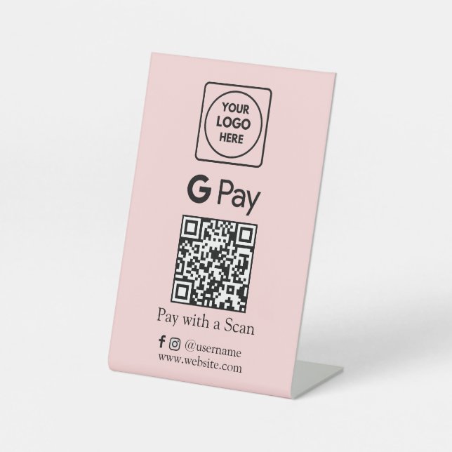 Rosa QR-Code | Direkte Zahlung durch Google Sockelschild (Vorderseite)