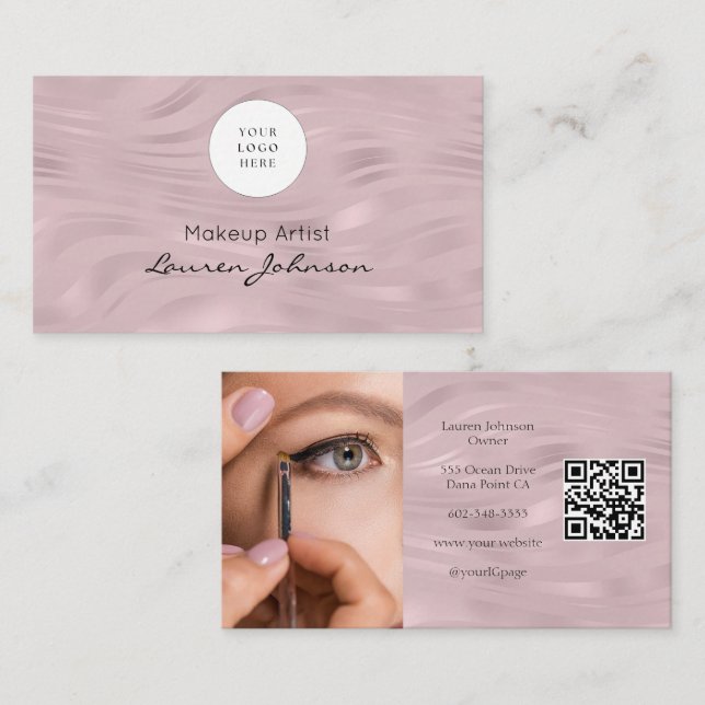 Rosa QR-Code-Foto-Make-up  Visitenkarte (Vorne/Hinten)
