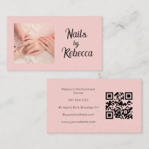 Rosa QR-Code-Foto Schwarz Schrift Maniküre Visitenkarte