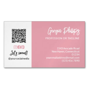 Rosa QR-Code-Foto-Social-Media-Symbole Magnetische Visitenkarte