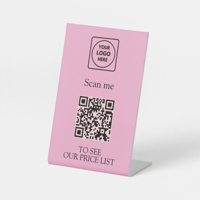 Rosa QR-Code-Geschäftsdisplay-Menü und -Preis Sockelschild (Vorderseite)